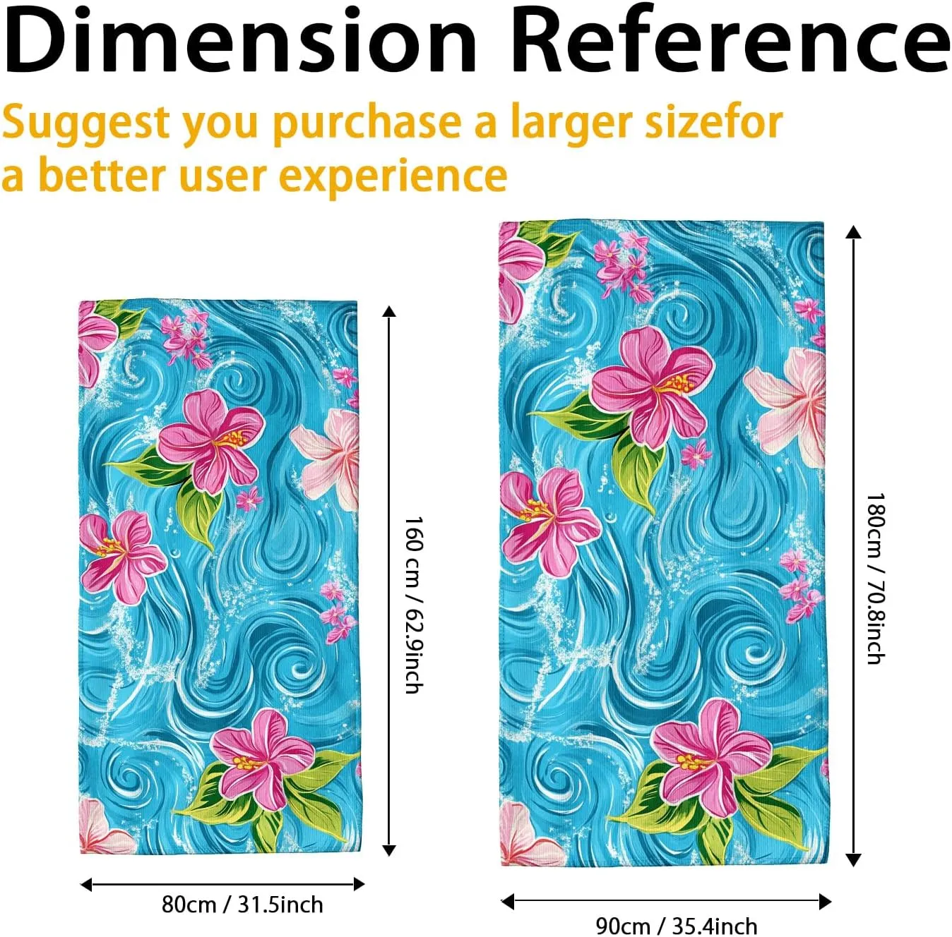 Tropical Floral Microfiber Beach Towel Aqua Blue Hibiscus Pattern Quick Dry Absorbent Sand Free Lightweight Beach Blanket, Travel Essentials Picnic Pool Gym 62x31 Inch