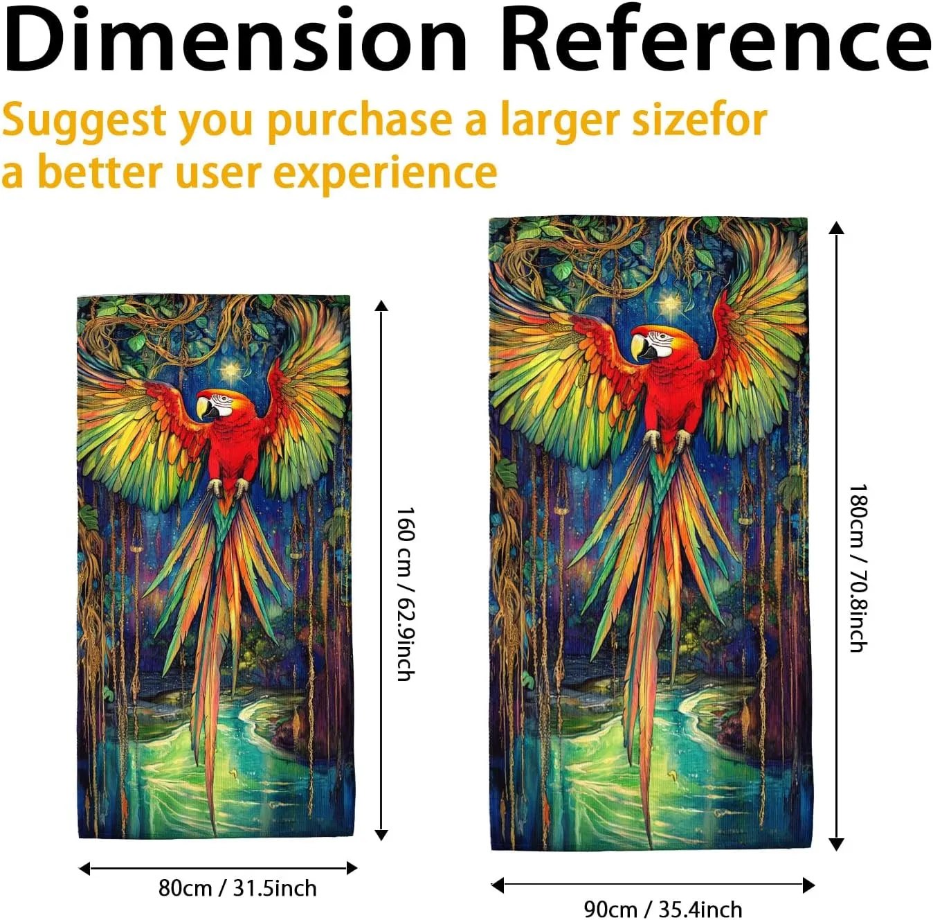 Tropical Parrot Microfiber Beach Towel Colorful Macaw Design Quick Dry Absorbent Sand Free Lightweight Beach Blanket, Vacation Pool Picnic Essentials 62x31 Inch