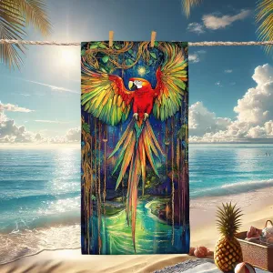 Tropical Parrot Microfiber Beach Towel Colorful Macaw Design Quick Dry Absorbent Sand Free Lightweight Beach Blanket, Vacation Pool Picnic Essentials 62x31 Inch