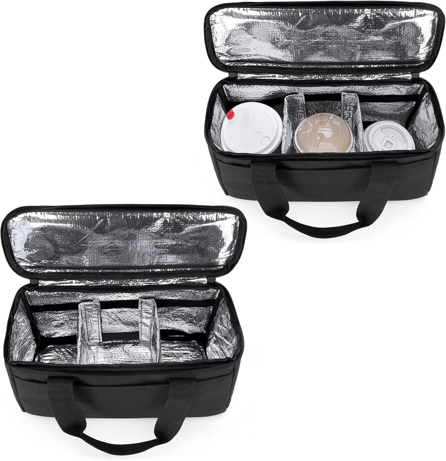Trunab Reusable 3 Cups Drink Carrier for Delivery with Adjustable Dividers, Insulated Drink Caddy Holder Bag for Take Out, Beverages Carrier Tote with Handle for Outdoors, Patented Design, Black