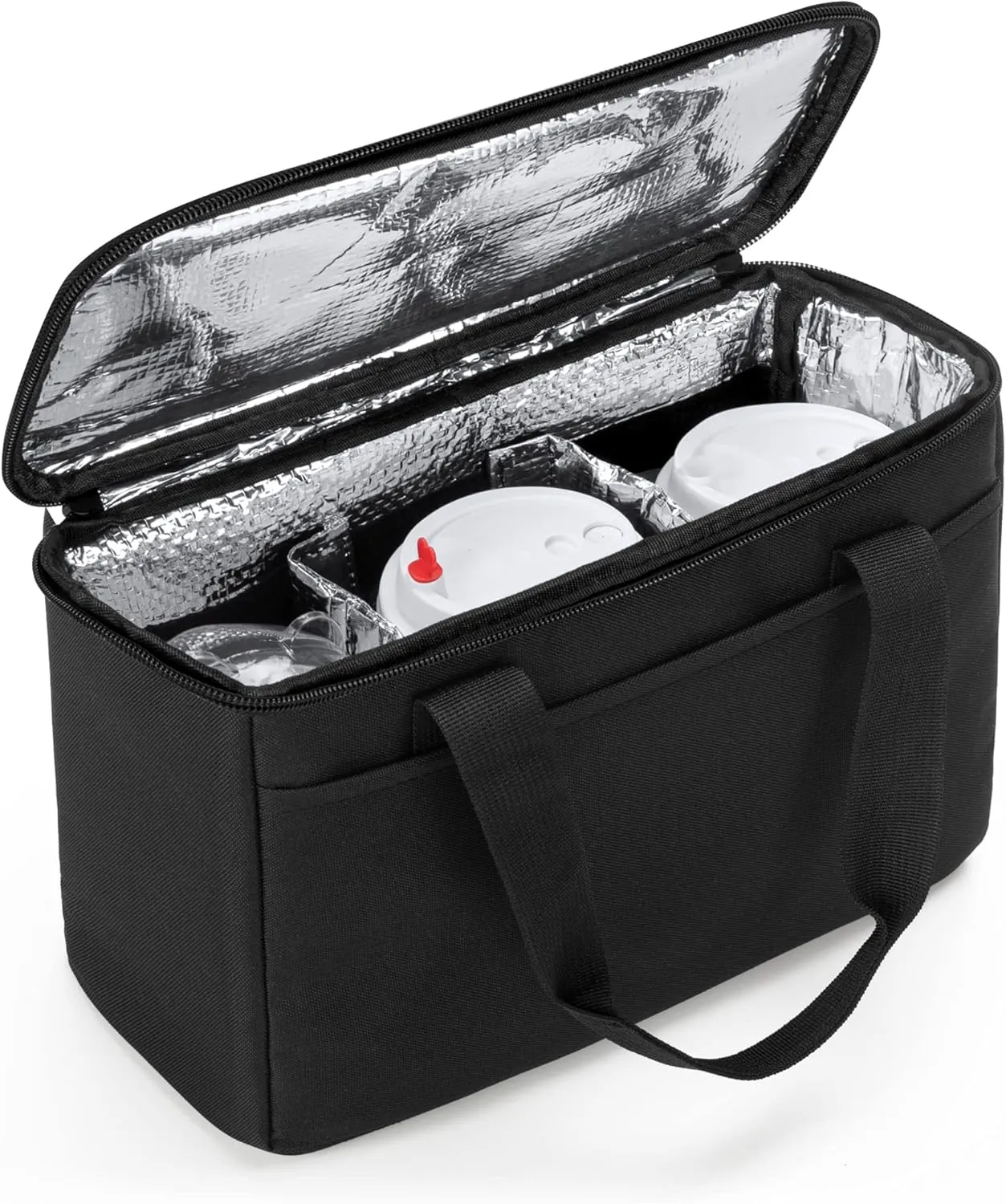 Trunab Reusable 3 Cups Drink Carrier for Delivery with Adjustable Dividers, Insulated Drink Caddy Holder Bag for Take Out, Beverages Carrier Tote with Handle for Outdoors, Patented Design, Black