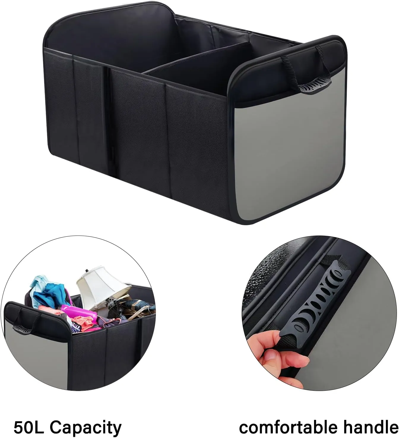 Trunk Organizer for Car - Premium Leather Large Capacity Car Organizer, Foldable Trunk organizer for SUVs & Sedans, Sturdy Car Organization for Car Accessories, Tools, Sundries (grey), SHNX2222