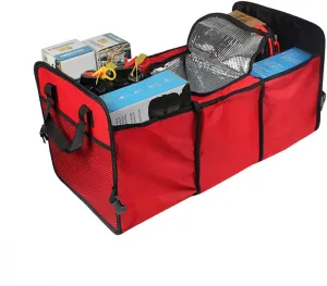 Trunk Organizer - Large Capacity Cargo Storage with Insulation Cooler, Foldable for Cars, Vehicles, SUVs, Trucks, Automotive Interior Organizer (Red)