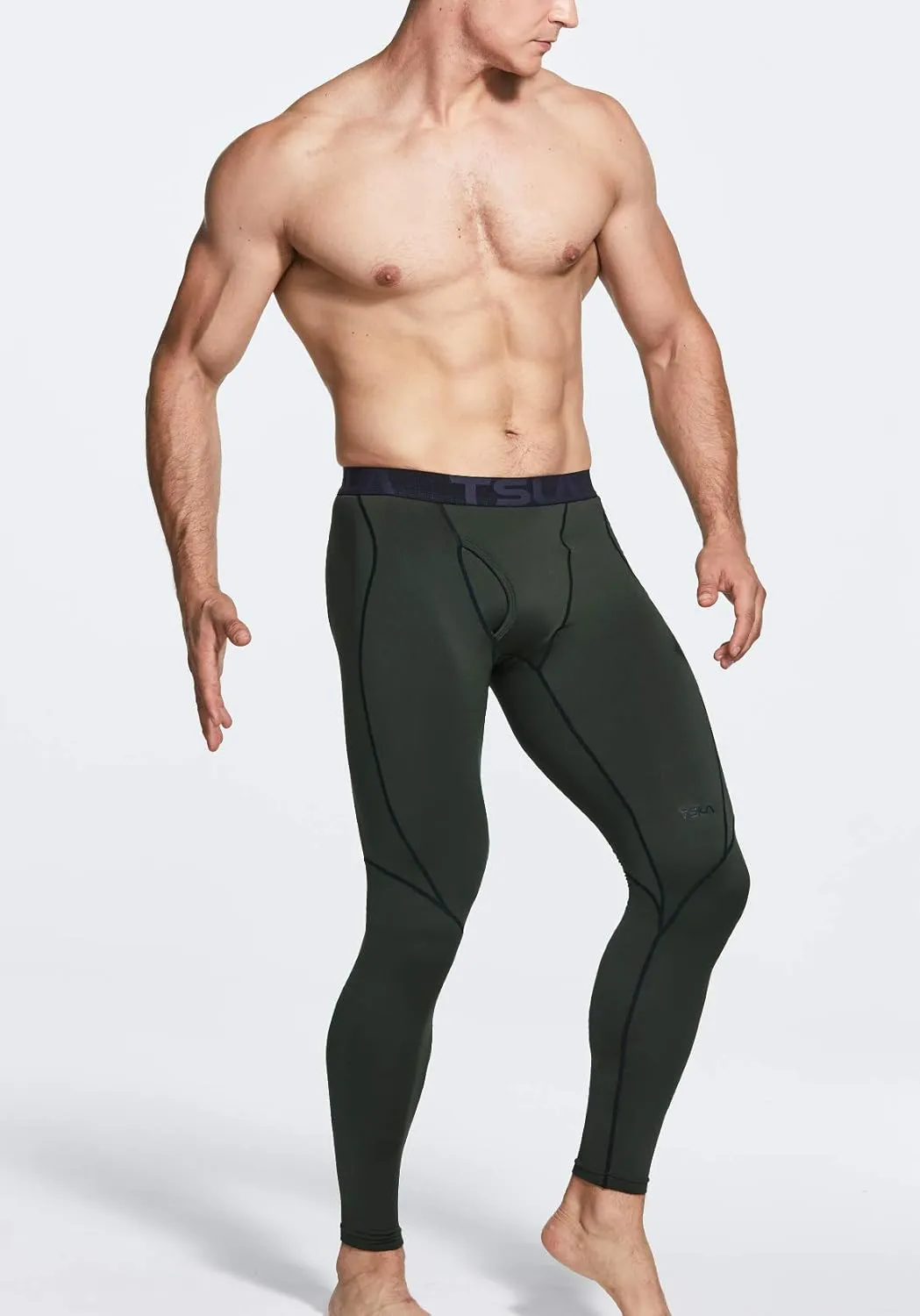 TSLA Men's Athletic Compression Pants, Thermal Wintergear Running Tights, Sports Leggings