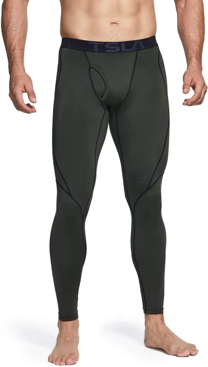 TSLA Men's Athletic Compression Pants, Thermal Wintergear Running Tights, Sports Leggings