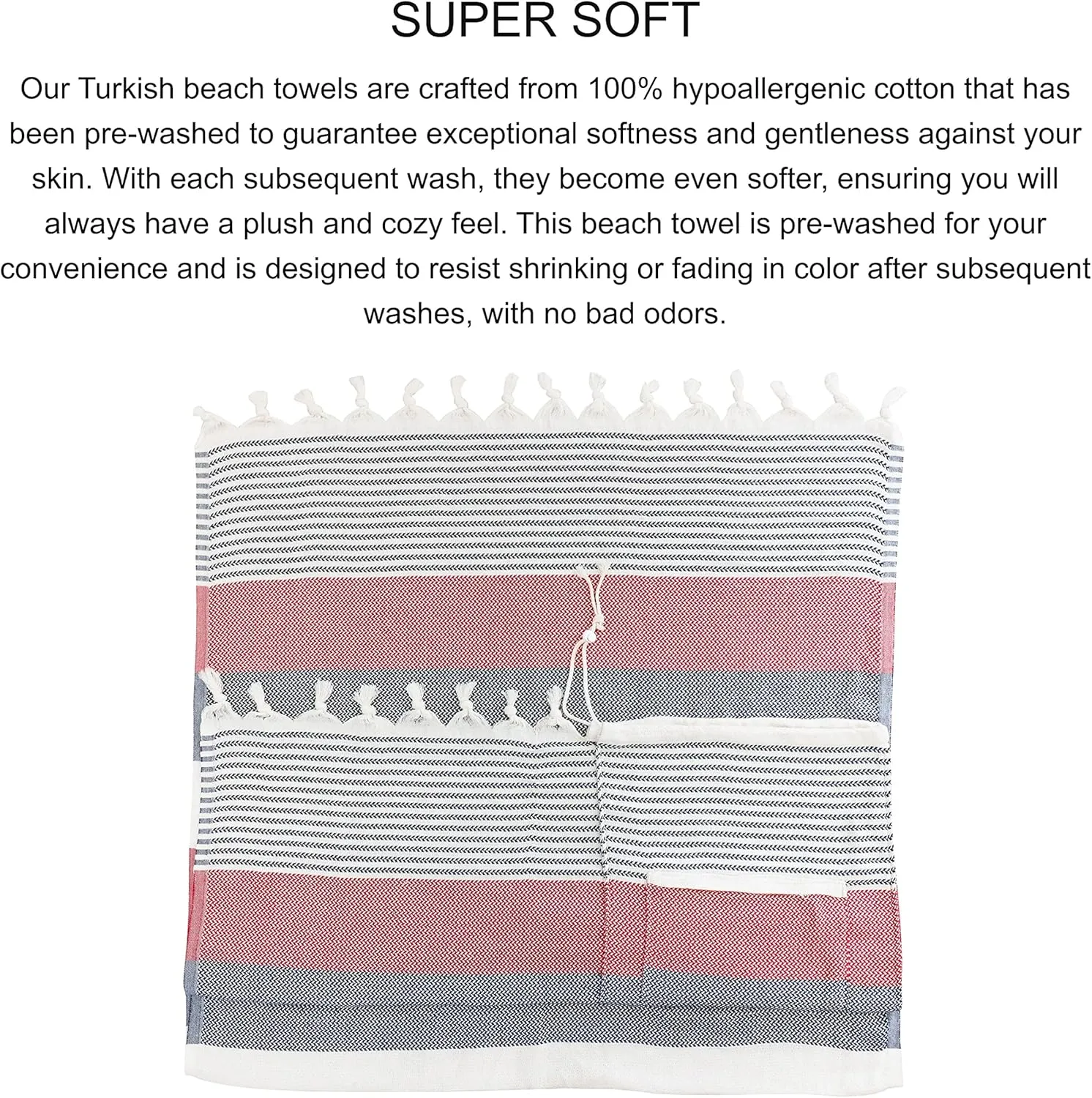 Turkish Beach Towel (71x39 Inches), Converts to a Bag, Oversized 100% Cotton Bath Towels Lightweight Quick-Dry Beach Blanket for Travel, Picnic, Camping, Yoga and Pool (Red x Navy Blue)