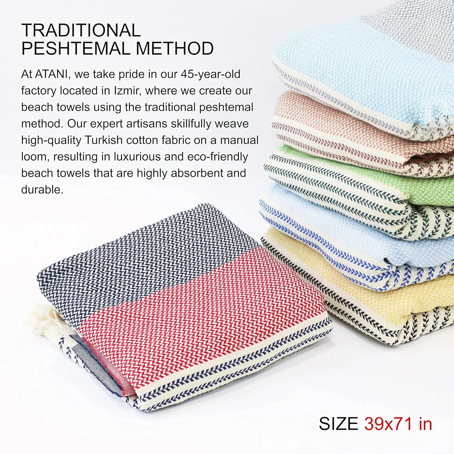 Turkish Beach Towel (71x39 Inches), Converts to a Bag, Oversized 100% Cotton Bath Towels Lightweight Quick-Dry Beach Blanket for Travel, Picnic, Camping, Yoga and Pool (Red x Navy Blue)