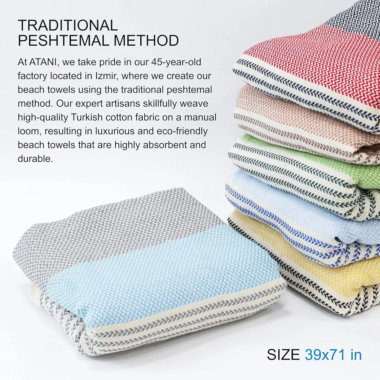 Turkish Beach Towel (71x39 Inches), Converts to a Bag, Oversized 100% Cotton Bath Towels Lightweight Quick-Dry Beach Blanket for Travel, Picnic, Camping, Yoga and Pool(Grey x Turquise)