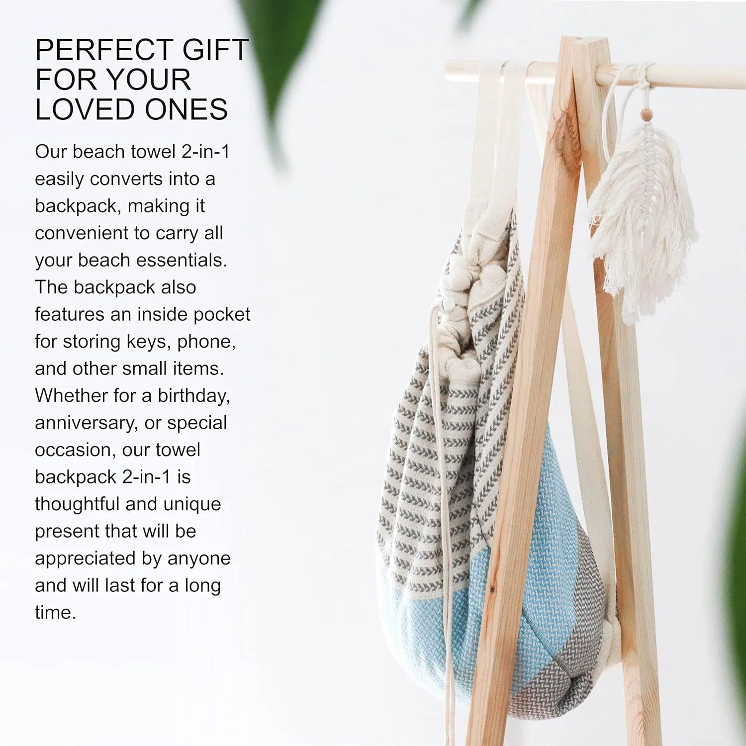Turkish Beach Towel (71x39 Inches), Converts to a Bag, Oversized 100% Cotton Bath Towels Lightweight Quick-Dry Beach Blanket for Travel, Picnic, Camping, Yoga and Pool(Grey x Turquise)