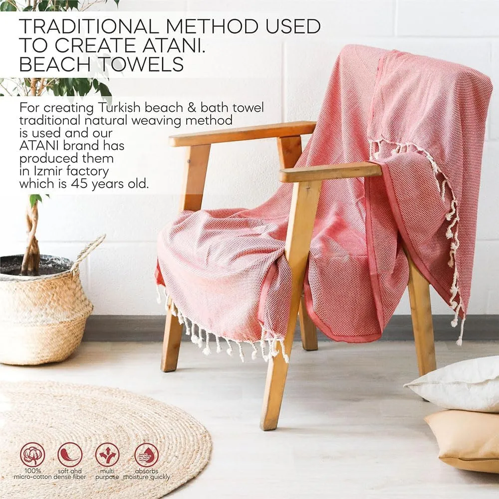 Turkish Beach Towel Pack of 2 (69x35 Inches), Oversized 100% Cotton Bath Towels Lightweight Quick-Dry Beach Blanket for Travel, Picnic, Camping, Yoga and Pool(Black Red)