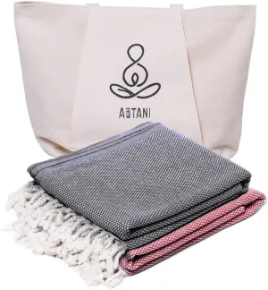 Turkish Beach Towel Pack of 2 (69x35 Inches), Oversized 100% Cotton Bath Towels Lightweight Quick-Dry Beach Blanket for Travel, Picnic, Camping, Yoga and Pool(Black Red)