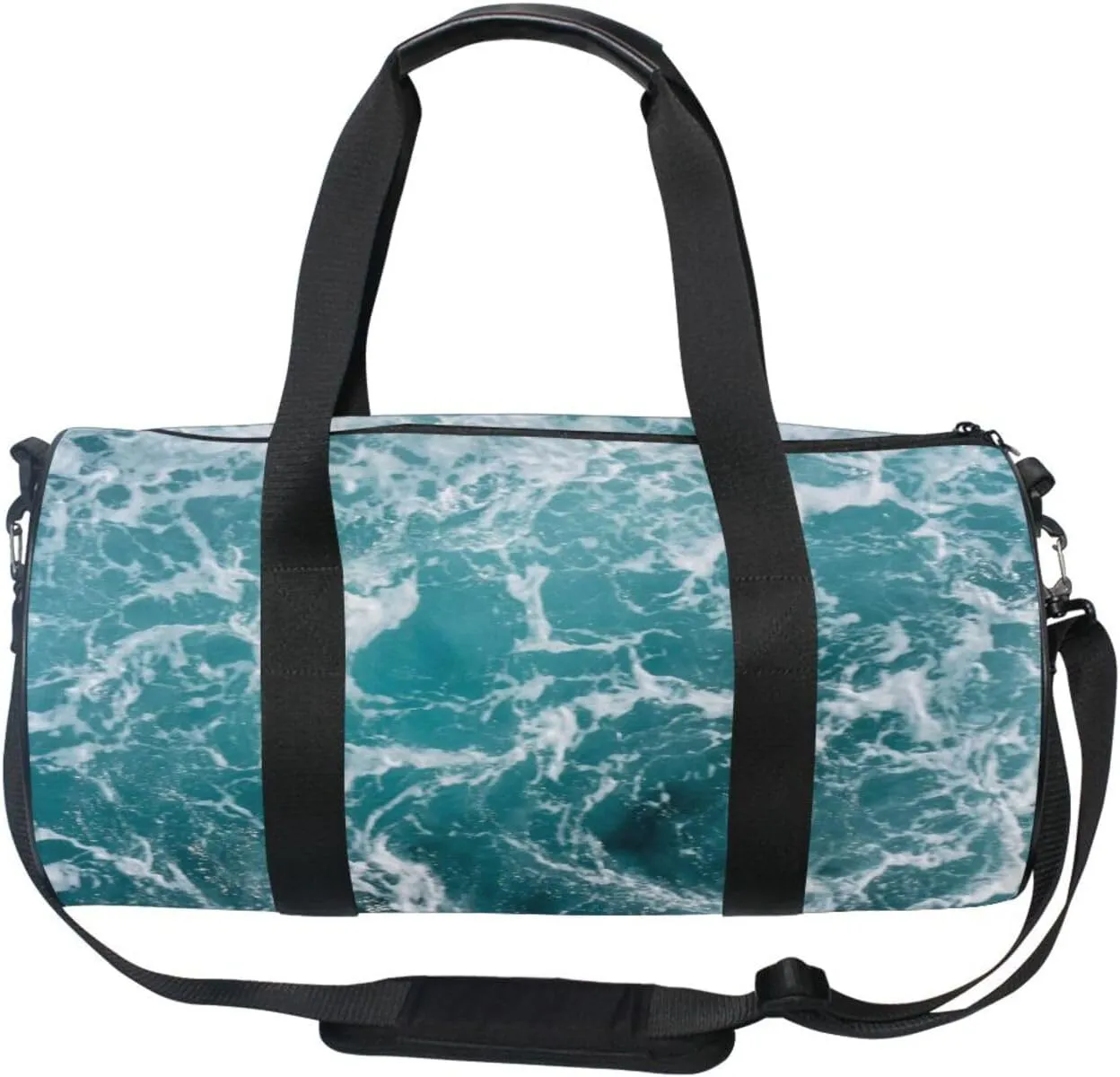 Turquoise Ocean Wavy Surface Water Splashes Close Up Portable Gym Bag, Travel Bag, Luggage bag, Sports Bag, Toiletry Bag with Handles, Detachable Shoulder Strap 17.6 x 9 x 9 inch