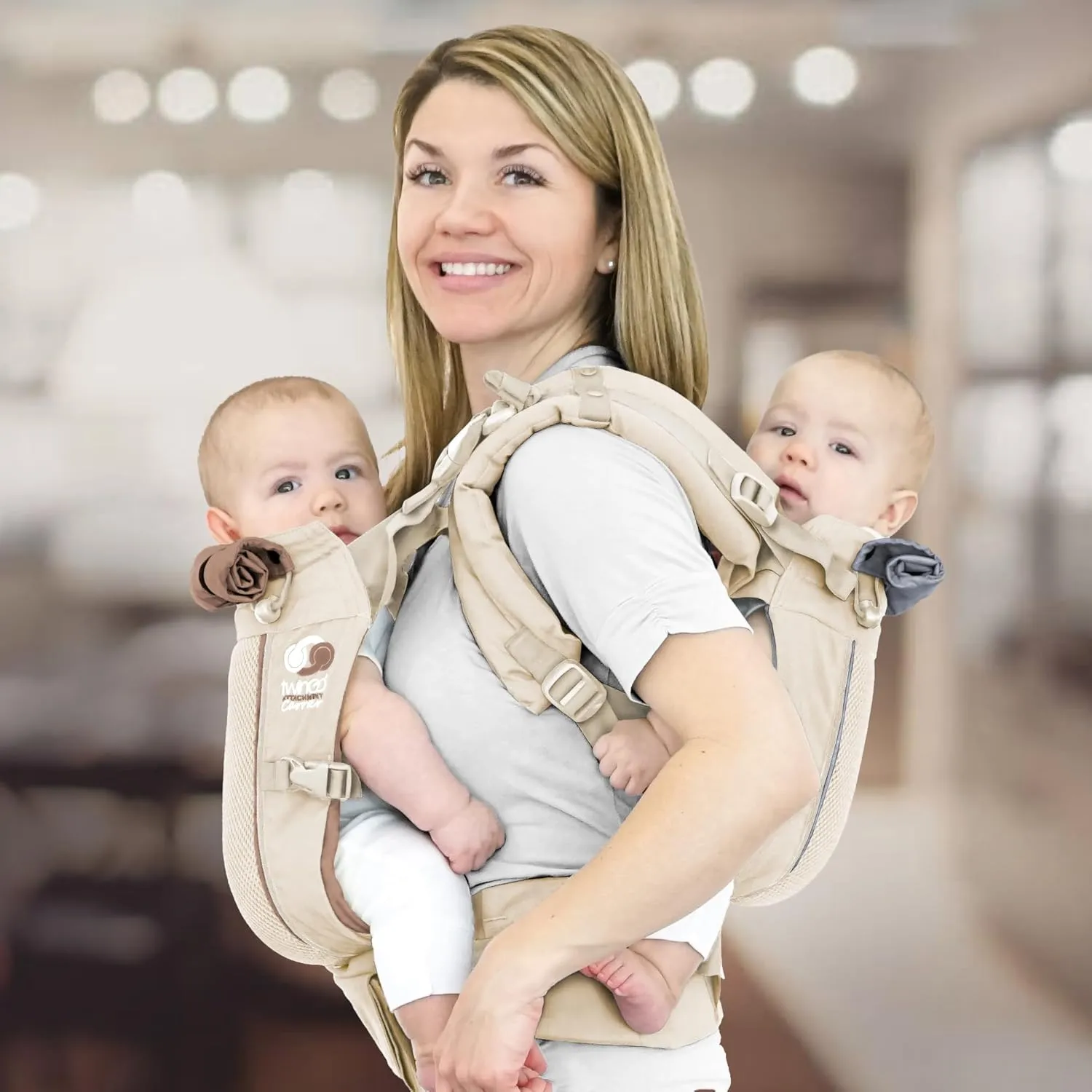 TwinGo Carrier - Air Model - Neutral - Great for All Seasons - Breathable Mesh - Fully Adjustable Tandem or 2 Single Baby Carrier for Men, Woman XS-XXL - Twins and Babies 10-45 lbs