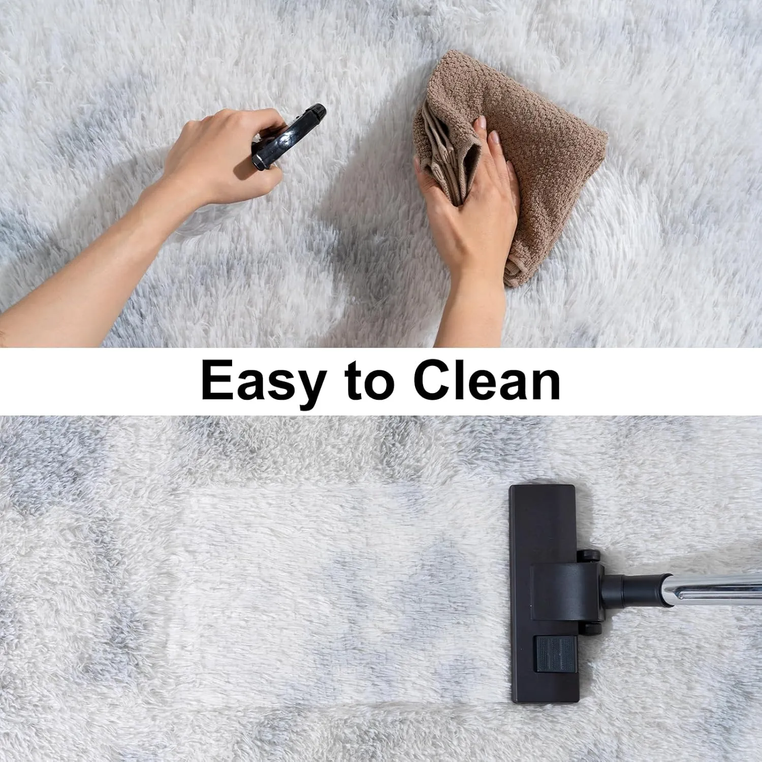 Ultra Soft Runner Rugs with Upgraded Non-Slip Rubber Backing & Thick Memory Sponge, 2x6 Feet Fluffy Shag Throw Area Rug for Bedroom Hallway Living Room Tie-dye Light Grey