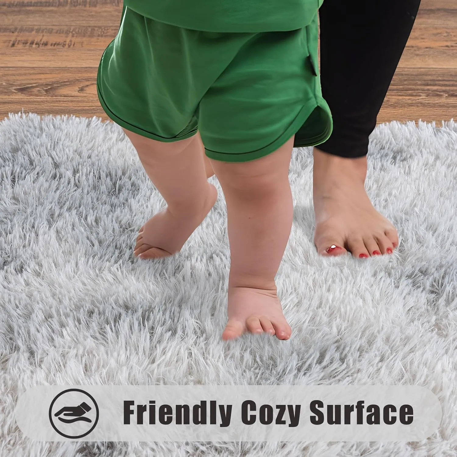 Ultra Soft Runner Rugs with Upgraded Non-Slip Rubber Backing & Thick Memory Sponge, 2x6 Feet Fluffy Shag Throw Area Rug for Bedroom Hallway Living Room Tie-dye Light Grey
