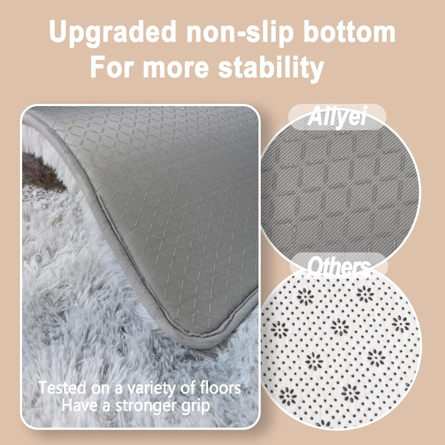 Ultra Soft Runner Rugs with Upgraded Non-Slip Rubber Backing & Thick Memory Sponge, 2x6 Feet Fluffy Shag Throw Area Rug for Bedroom Hallway Living Room Tie-dye Light Grey