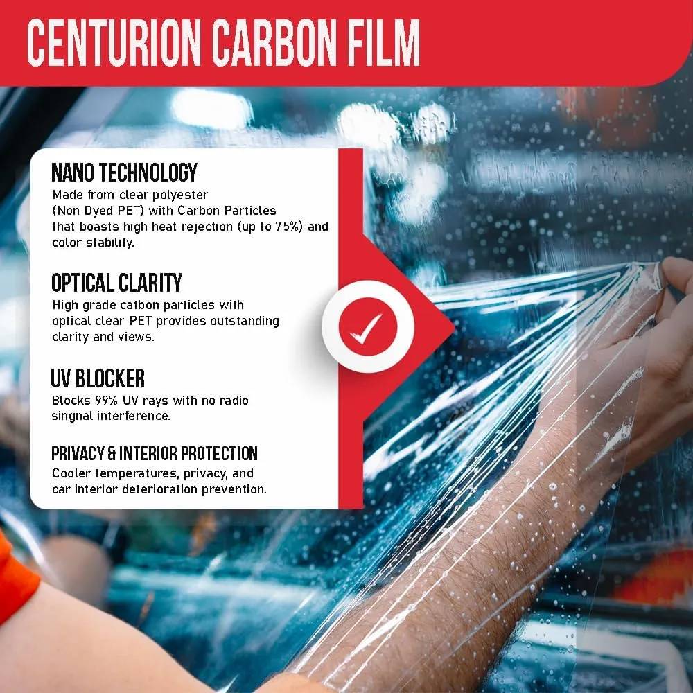 United Centurion Window Tint 5% VLT 40"Inx100'Ft 2Ply Nano Carbon - PET Laminated Adhesive Film - Privacy Window Tint for Cars, Home, Blocks UV/IR Rays, Reduce Heat & Glare - Lifetime Color Stability
