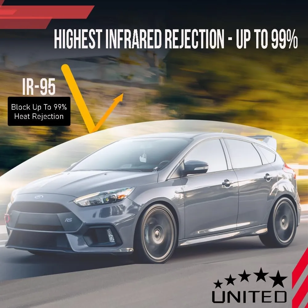 United Ceramic Window Tint Car 20In x100Ft 2Ply Nano Ceramic IR-95 with 5% VLT - Outstanding Clarity and Views Window Tint for Car Home Blocks UV/IR Rays, Adhesive Film with Lifetime Color Stability