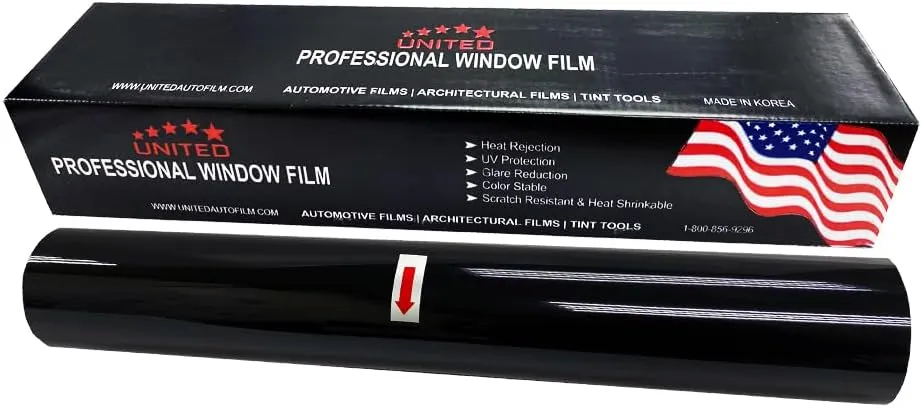 United Professional Window Tint 20% VLT 20"In x 100'Ft 1Ply Dyed Upgraded Film - Privacy Window Tint for Cars, Home, Blocks UV/IR Rays, Reduce Heat & Glare - Adhesive Window Film Standard Black Color