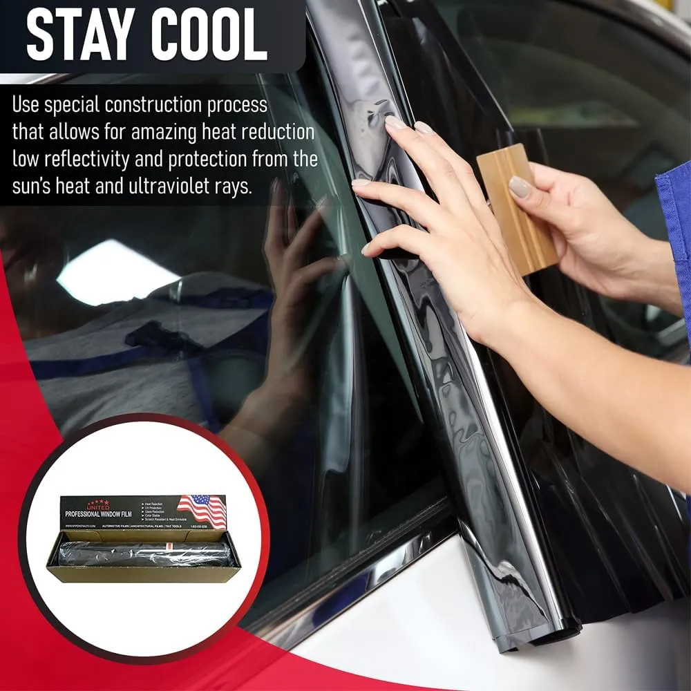 United Window Tint 36"In x 100'Ft Nano Carbon Film 2Ply with 3% VLT - Clear Polyester Privacy Window Tint for Car, Home, Blocks UV/IR Rays, Reduce Heat & Glare- Adhesive Film-Lifetime Color Stability