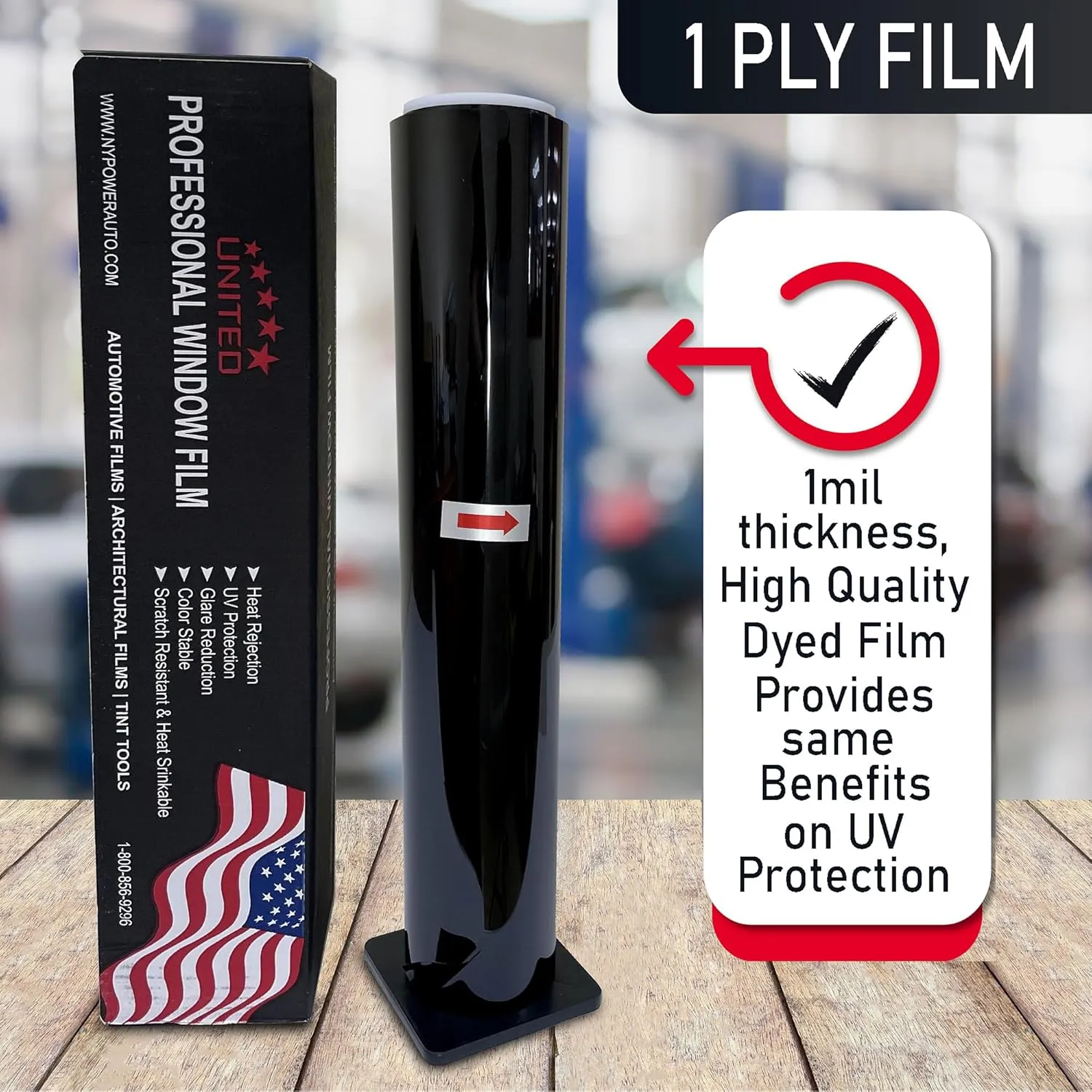 United Window Tint Universal Black 20% VLT 24" in x 100'Ft Standard Dyed 1Ply Film Black Color - Privacy Window Tint for Car, Home, Blocks UV/IR Rays, Reduce Heat & Glare - Adhesive Window Film
