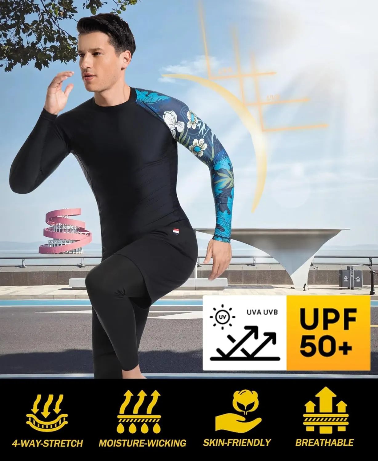 UPF 50  Men's Long Sleeve Rash Guard Compression Shirt Athletic Baselayer