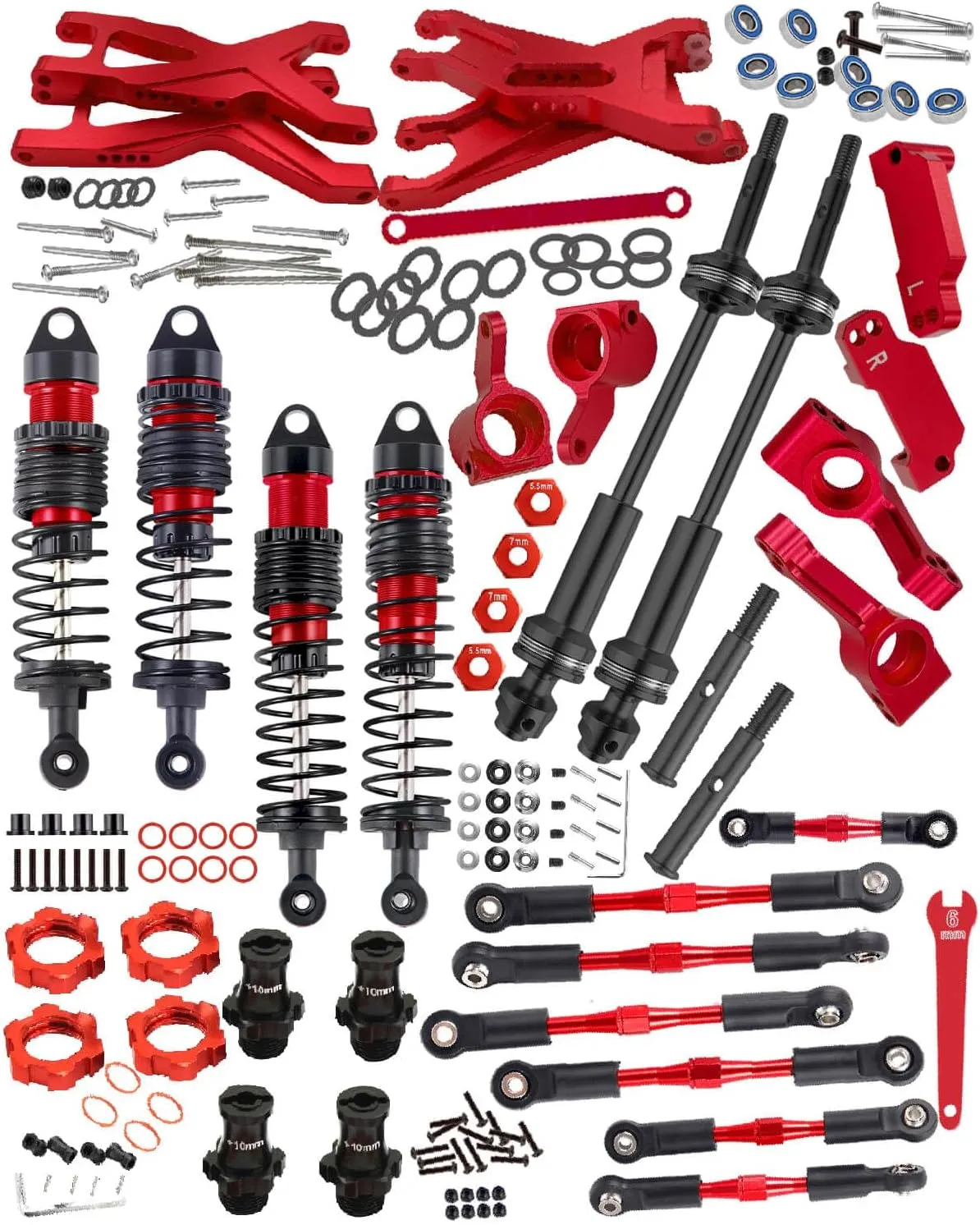 Upgrades Part for 1/10 Stampede/Rustler 2WD,Drive Shaft CVD&RC Shocks&Adjustable Turnbuckles Camber Links&A Arm&Caster Block&Steering Blocks&Rear Stub Axle Carriers,Wheel Hex&Hex Hub,Red