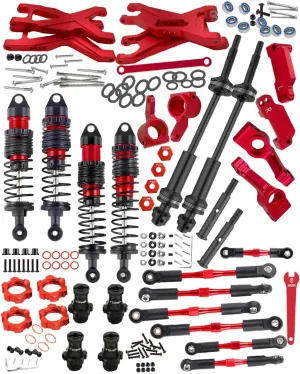 Upgrades Part for 1/10 Stampede/Rustler 2WD,Drive Shaft CVD&RC Shocks&Adjustable Turnbuckles Camber Links&A Arm&Caster Block&Steering Blocks&Rear Stub Axle Carriers,Wheel Hex&Hex Hub,Red