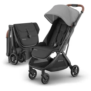 UPPAbaby Minu V3 Travel Stroller | Lightweight   Compact Design | One-Hand Fold   Unfold | from Birth   Overhead Compatible | Greyson (Charcoal Mélange/Carbon Frame/Saddle Leather)