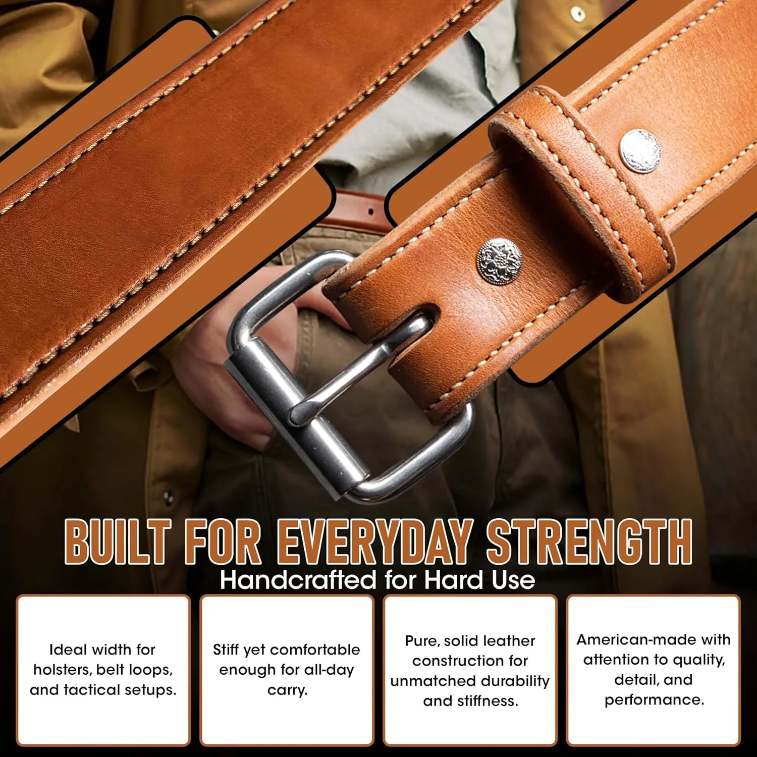 Urban Carry Premium EDC Belt - USA Made Bullhide Leather Concealed Carry Holster Belt | Single-Ply 1.5" Wide | Tactical CCW