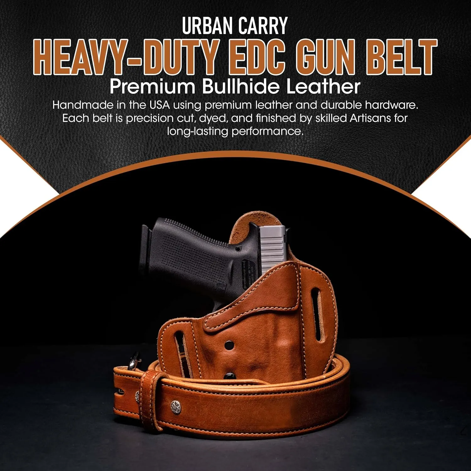 Urban Carry Premium EDC Belt - USA Made Bullhide Leather Concealed Carry Holster Belt | Single-Ply 1.5" Wide | Tactical CCW