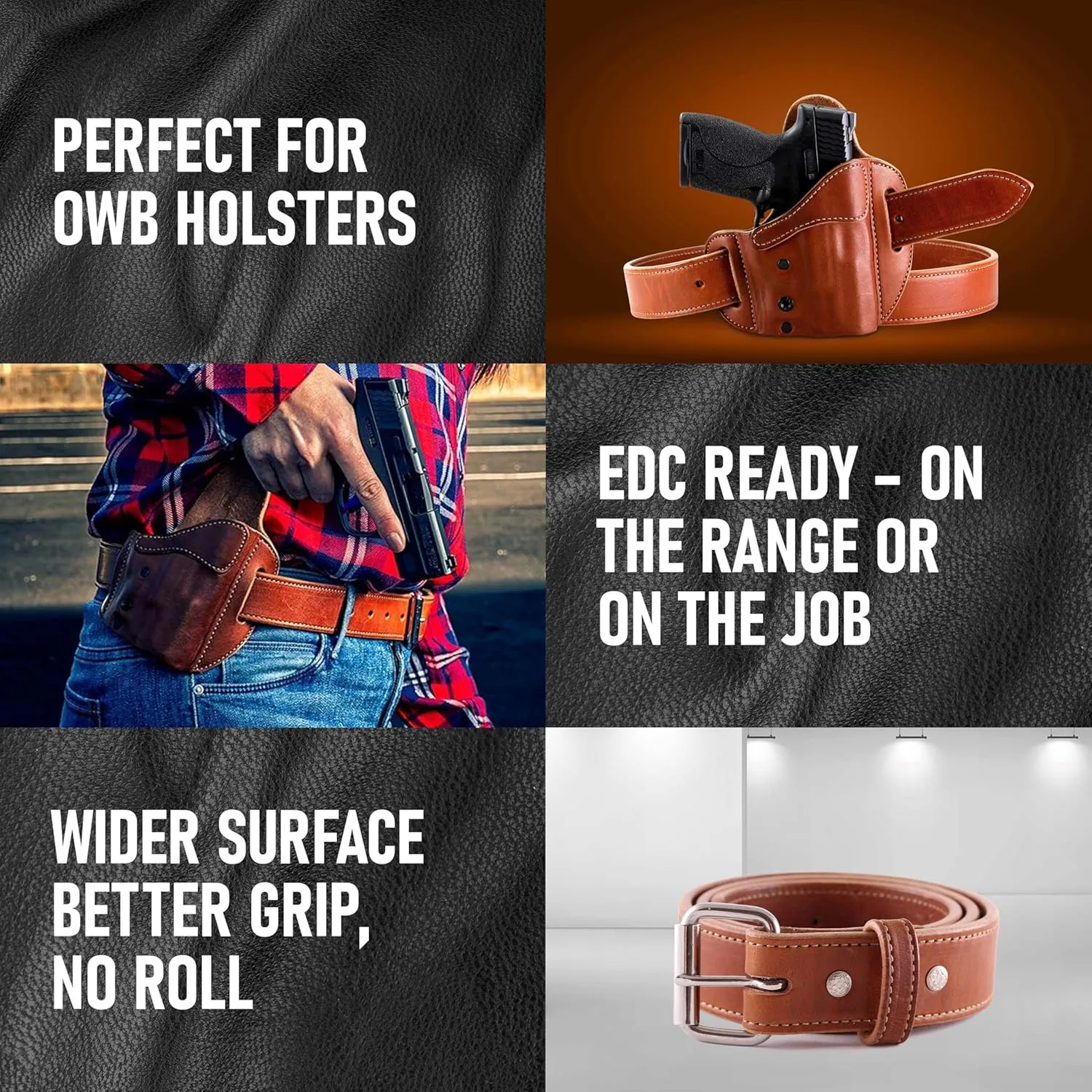 Urban Carry Premium EDC Belt - USA Made Bullhide Leather Concealed Carry Holster Belt | Single-Ply 1.5" Wide | Tactical CCW