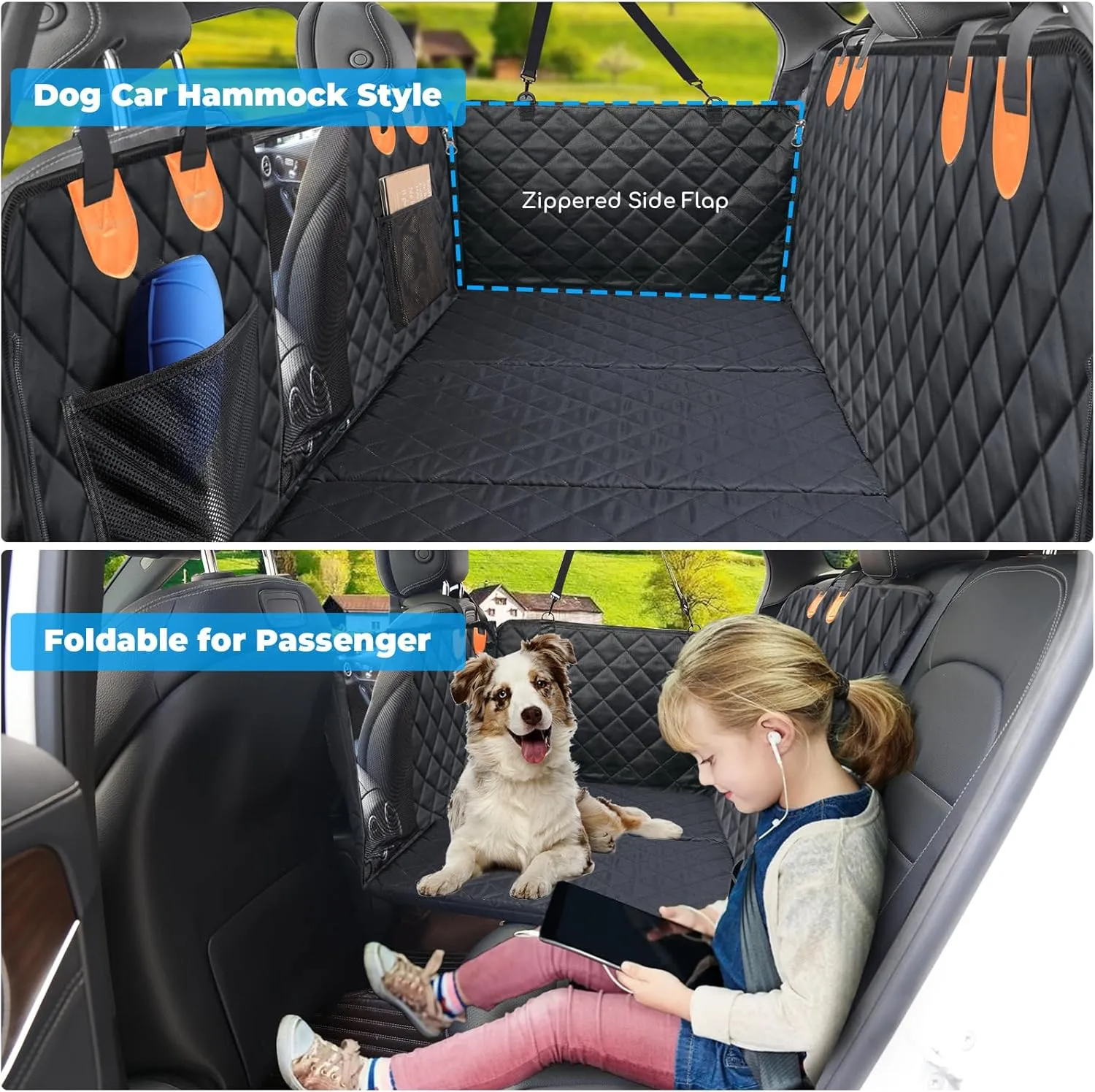URPOWER Back Seat Extender for Dogs, Dog Car Seat Cover Hard Bottom Holds 400 lbs, Waterproof Dog Hammock for Car Pet Backseat Protector with Mesh Window, Large Space Dog Travel Bed for Car & SUV