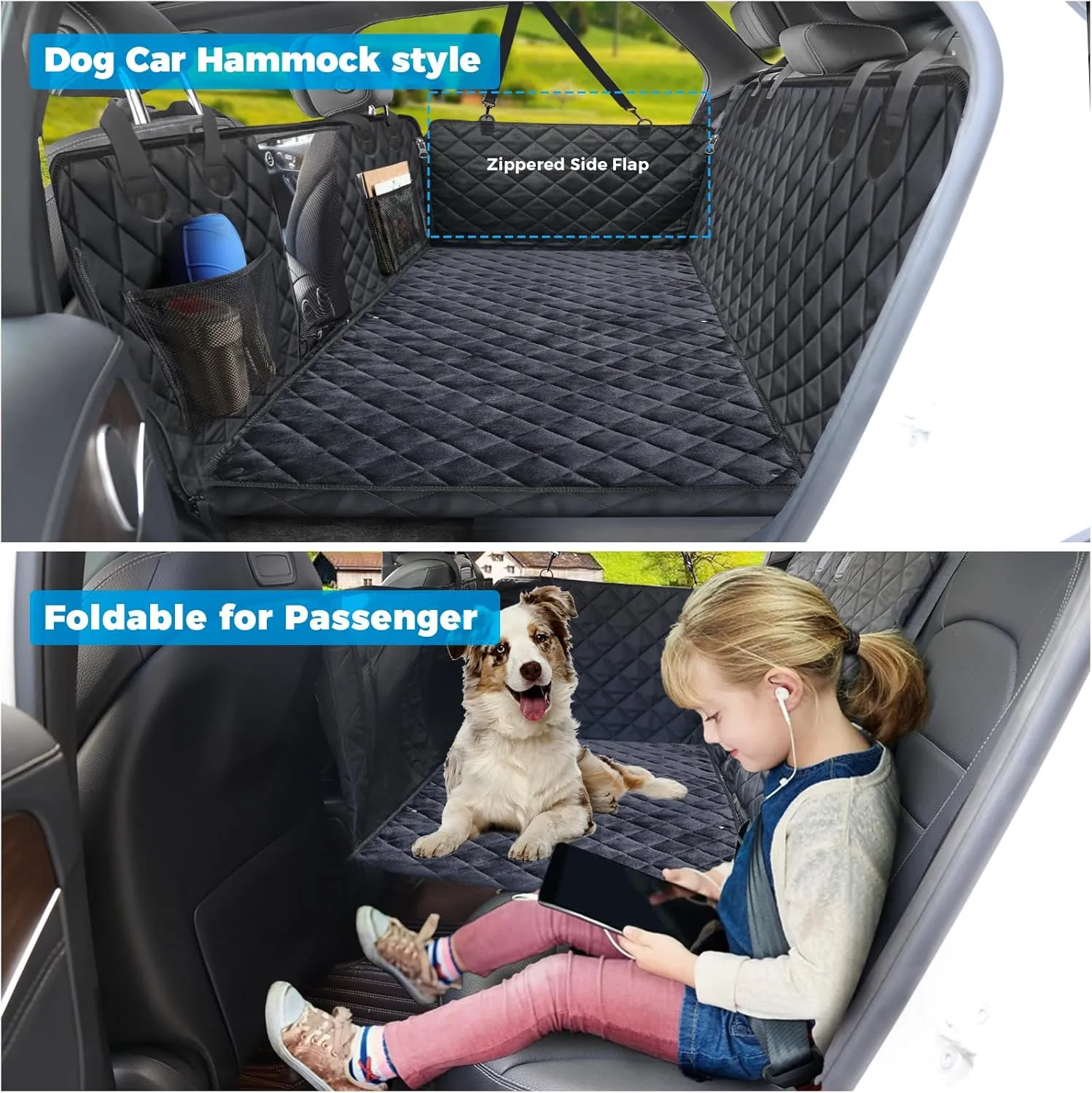 URPOWER Back Seat Extender for Dogs - Hard Bottom Dog Car Seat Cover with Removable Blanket Non-Slip Dog Hammock for Cars, SUVs & Small Trucks, Waterproof Pet Backseat Protector Dogs Car Travel Bed