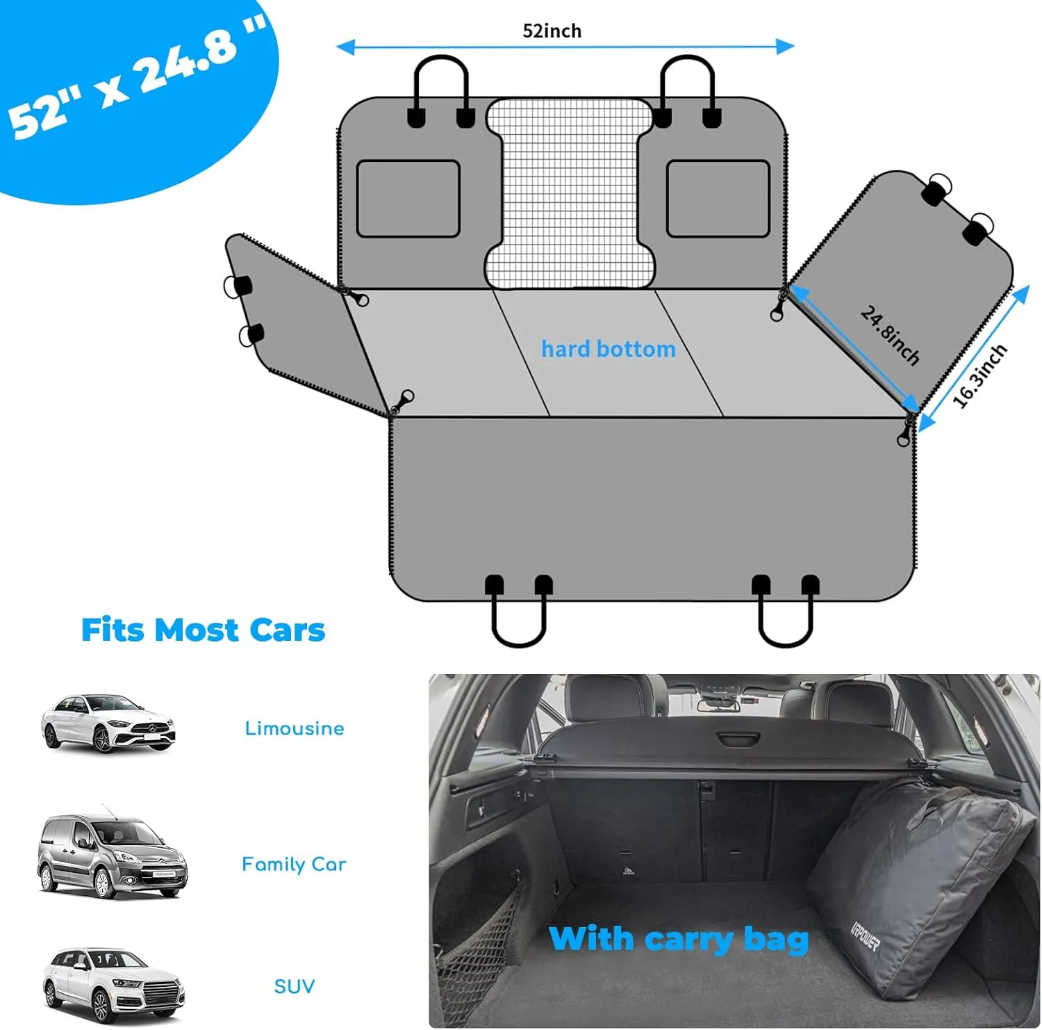 URPOWER Back Seat Extender for Dogs - Hard Bottom Dog Car Seat Cover with Removable Blanket Non-Slip Dog Hammock for Cars, SUVs & Small Trucks, Waterproof Pet Backseat Protector Dogs Car Travel Bed