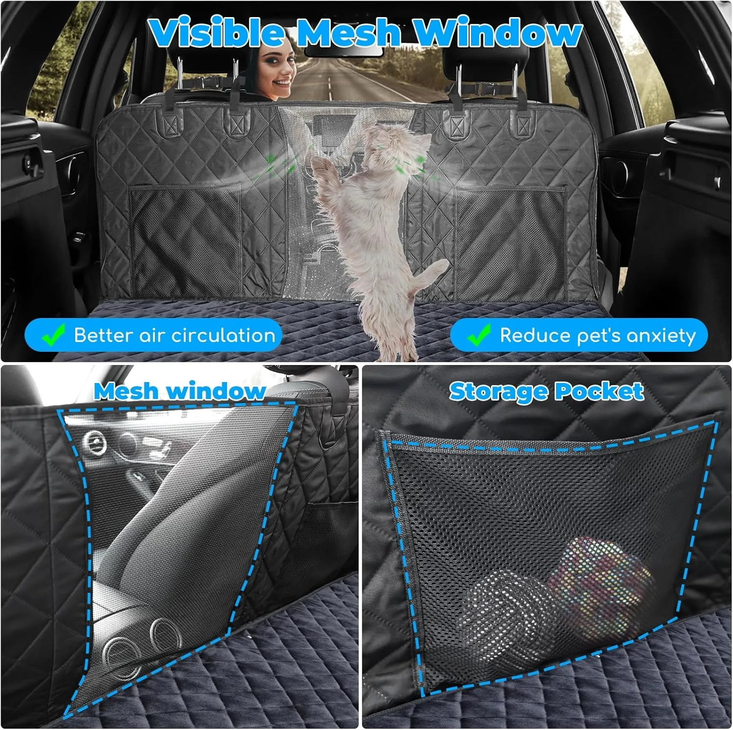 URPOWER Back Seat Extender for Dogs - Hard Bottom Dog Car Seat Cover with Removable Blanket Non-Slip Dog Hammock for Cars, SUVs & Small Trucks, Waterproof Pet Backseat Protector Dogs Car Travel Bed