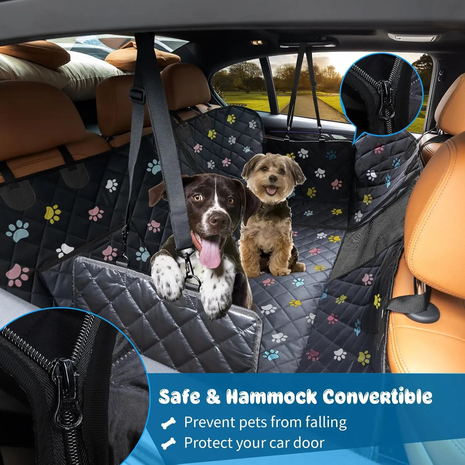 URPOWER Dog Car Seat Cover, Waterproof Dog Hammock, 6-in-1 Seat Protector for Cars, SUVs, Trucks, Universal Fit, Colored Paw Prints