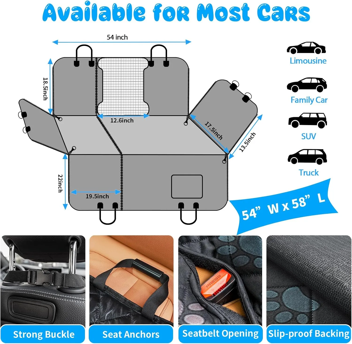URPOWER Dog Car Seat Cover, Waterproof Dog Hammock, 6-in-1 Seat Protector for Cars, SUVs, Trucks, Universal Fit, Colored Paw Prints