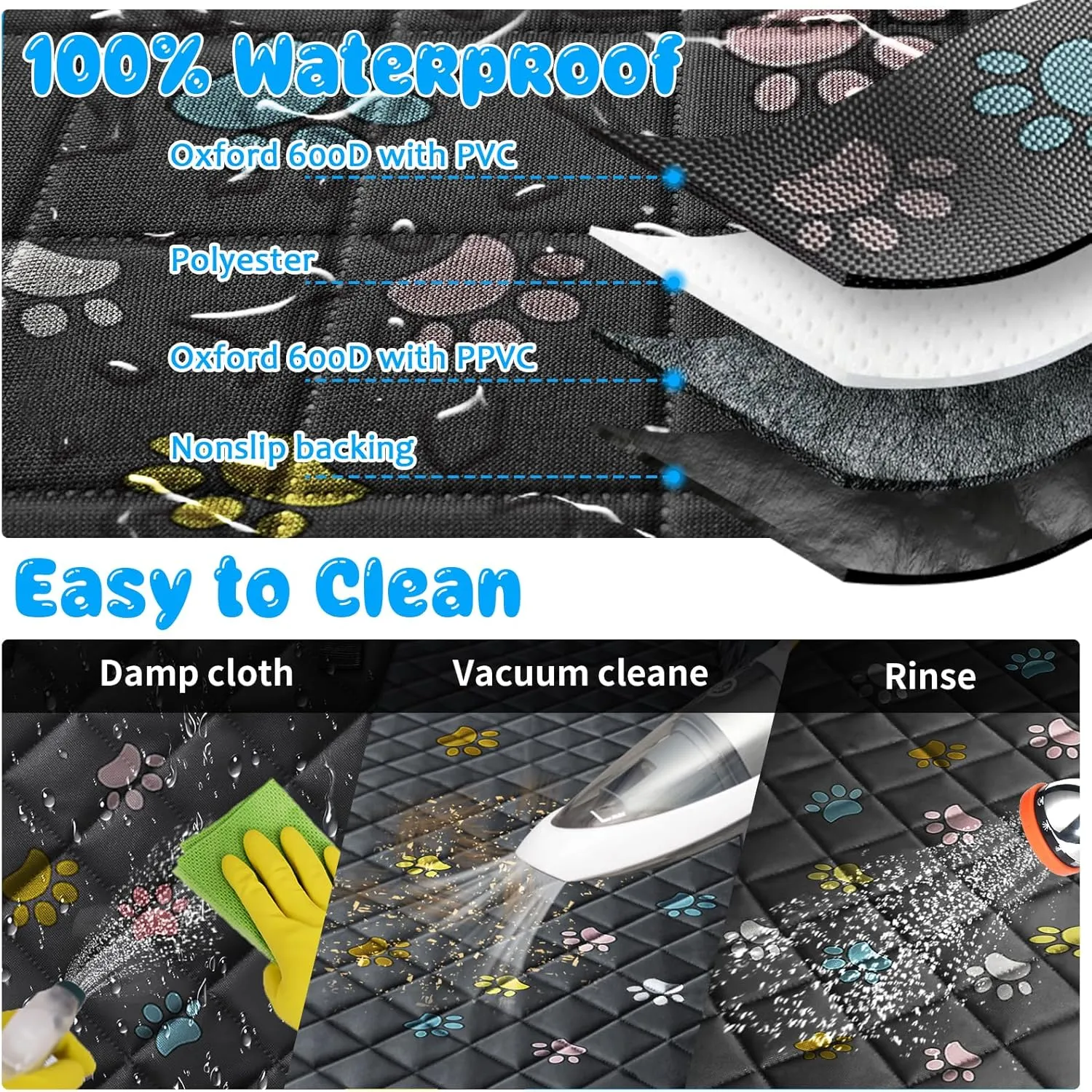 URPOWER Dog Car Seat Cover, Waterproof Dog Hammock, 6-in-1 Seat Protector for Cars, SUVs, Trucks, Universal Fit, Colored Paw Prints