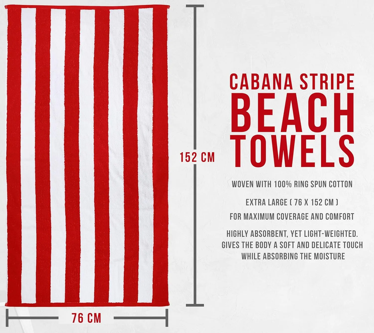 Utopia Towels Cabana Stripe Beach Towel, Oversized 100% Ringspun Cotton Pool Towels, Highly Absorbent Bath Towels for Bathroom (Red, Navy, Grey & Plum, 30X60 Inch - 4 Pack)