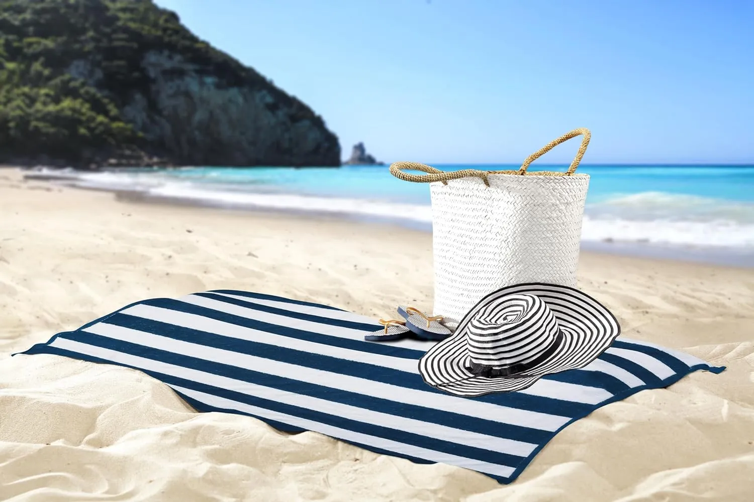 Utopia Towels Cabana Stripe Beach Towel, Oversized 100% Ringspun Cotton Pool Towels, Highly Absorbent Bath Towels for Bathroom (Red, Navy, Grey & Plum, 30X60 Inch - 4 Pack)