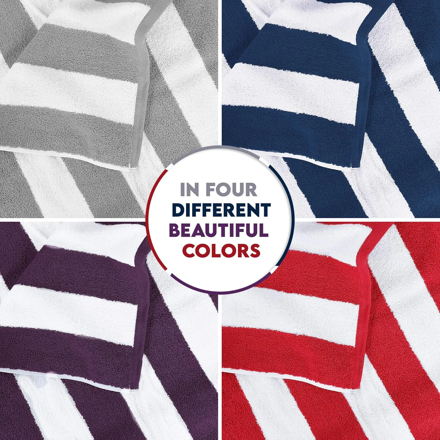 Utopia Towels Cabana Stripe Beach Towel, Oversized 100% Ringspun Cotton Pool Towels, Highly Absorbent Bath Towels for Bathroom (Red, Navy, Grey & Plum, 30X60 Inch - 4 Pack)