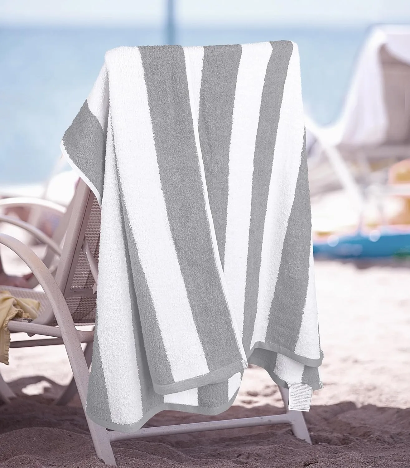 Utopia Towels Cabana Stripe Beach Towel, Oversized 100% Ringspun Cotton Pool Towels, Highly Absorbent Bath Towels for Bathroom (Red, Navy, Grey & Plum, 30X60 Inch - 4 Pack)