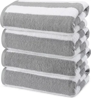 Utopia Towels Cabana Stripe Beach Towels, 30 x 60 Inches - Large Pool Towels (Bulk Pack of 24, Grey)