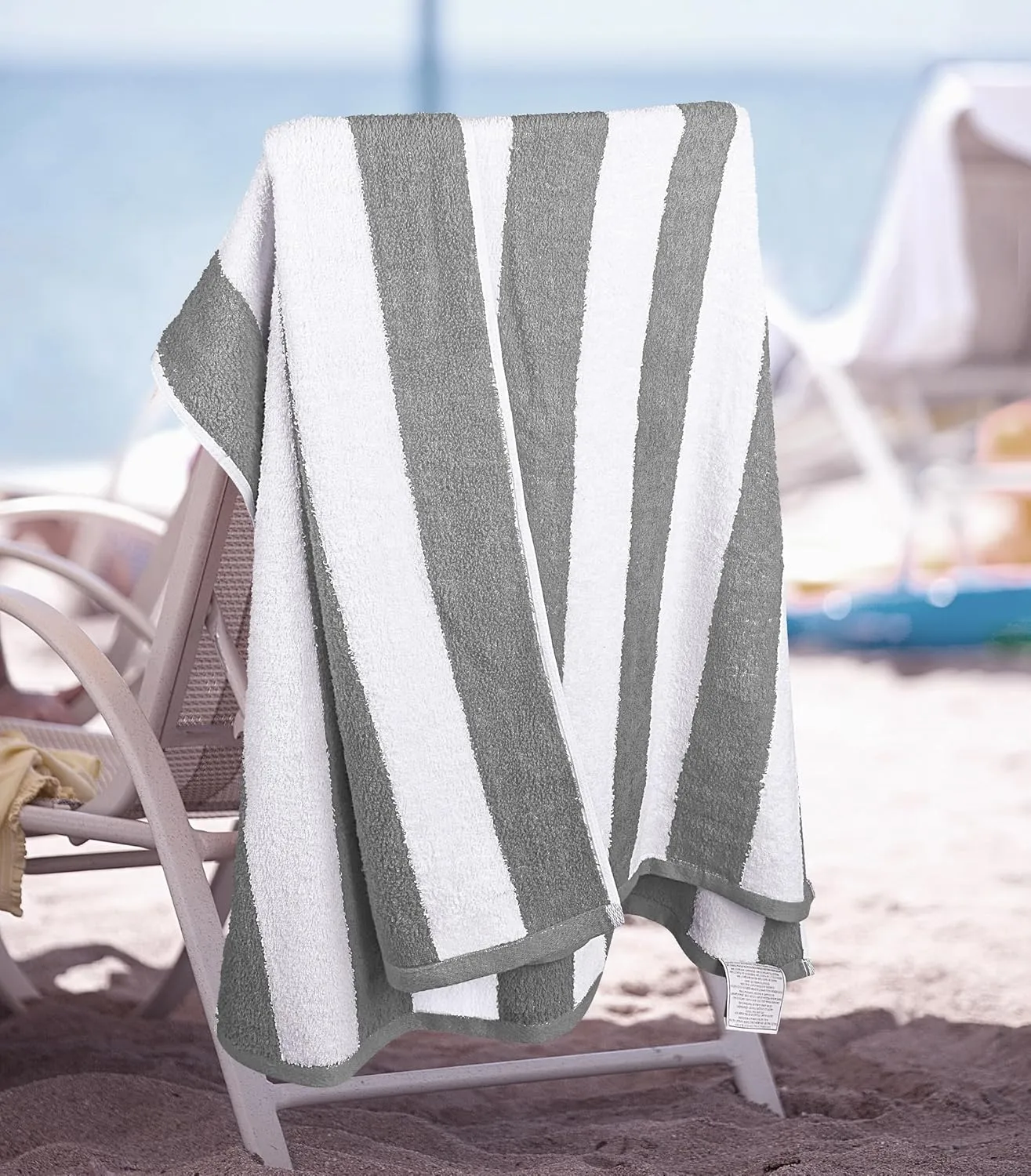 Utopia Towels Cabana Stripe Beach Towels, 30 x 60 Inches - Large Pool Towels (Bulk Pack of 24, Grey)