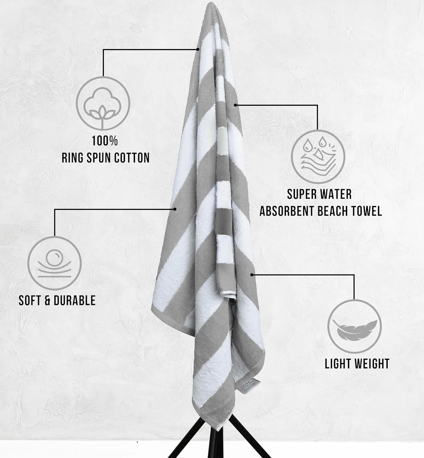 Utopia Towels Cabana Stripe Beach Towels, 30 x 60 Inches - Large Pool Towels (Bulk Pack of 24, Grey)