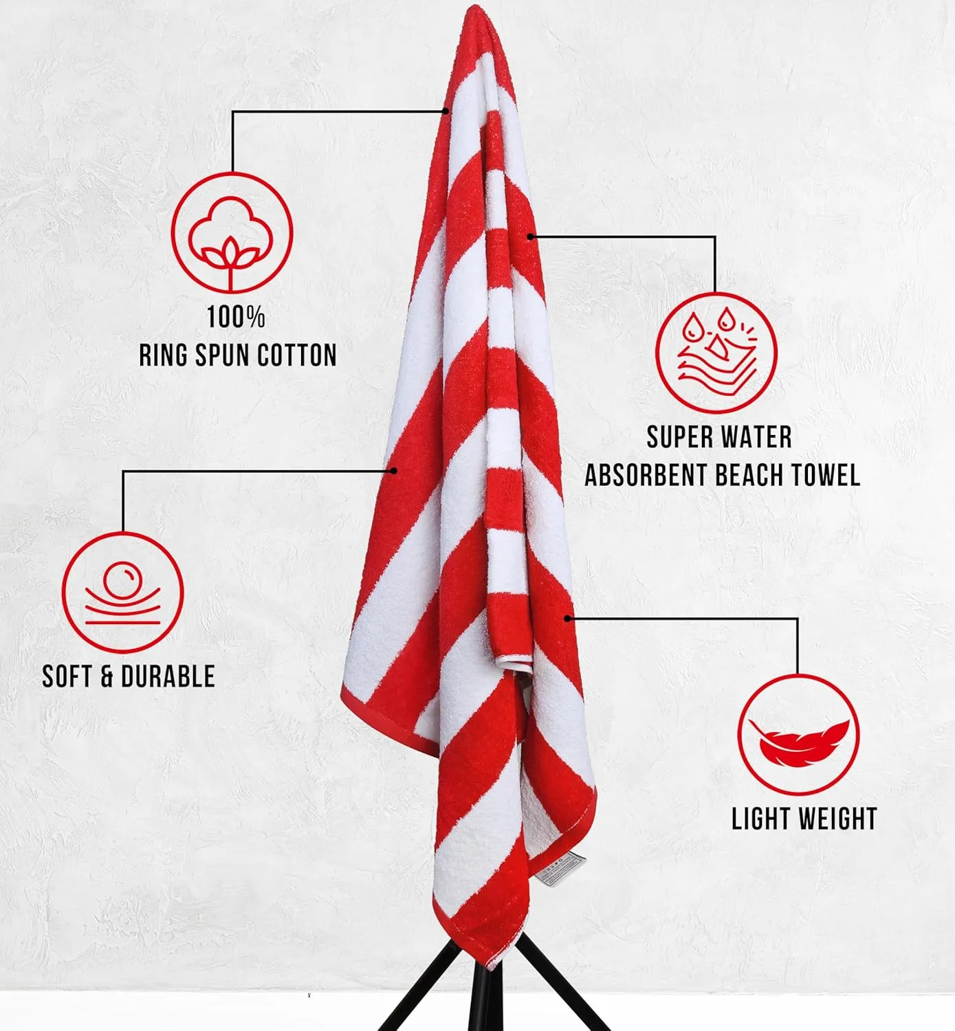 Utopia Towels Cabana Stripe Beach Towels - 30 x 60 Inches - RED Pack of 24
