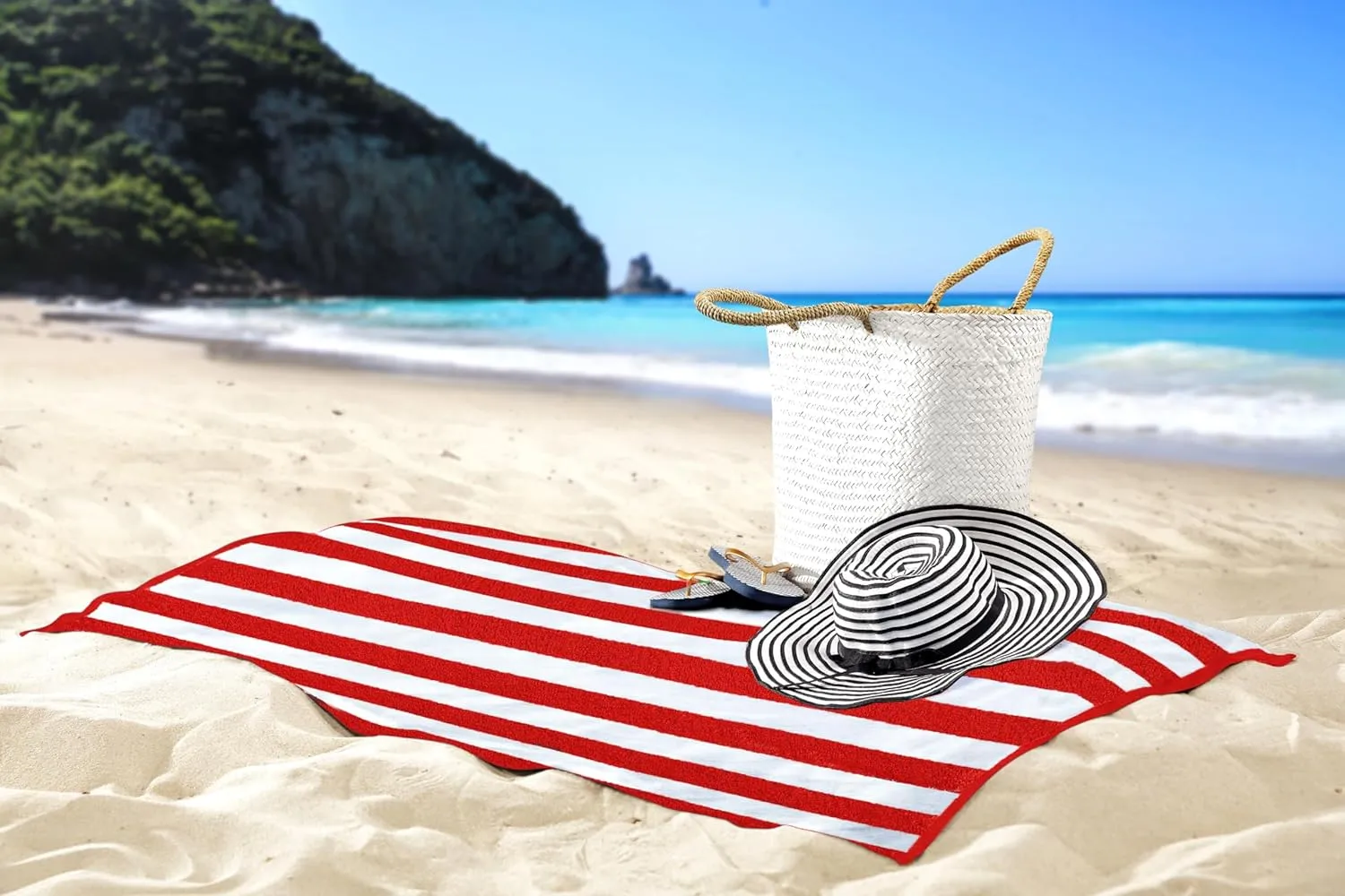 Utopia Towels Cabana Stripe Beach Towels - 30 x 60 Inches - RED Pack of 24