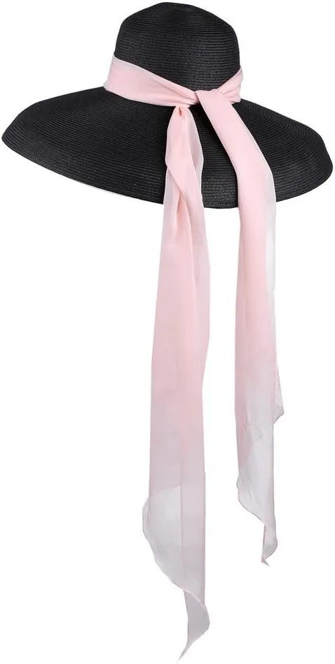 Utopiat MIU Oversized Straw Holiday Black Hat W/Silk Scarf Inspired by BAT's