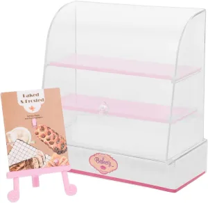 Vaguelly Miniature Bakery Cabinet Miniature Bakery Case Dollhouse Cake Bread Stand Mini Food Display Cabinet Model Dessert Display Cabinet with Sliding Door for Dollhouse Store Pink